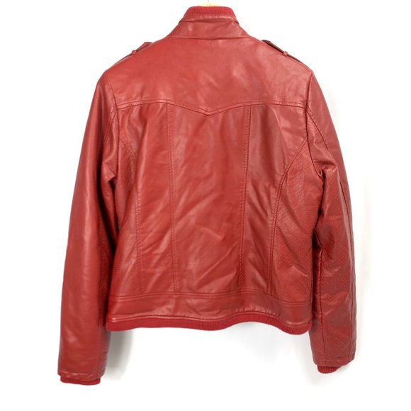 Levis Faux Red Leather Fleece Lined Truckers Jacket Medium - Picture 3 of 13